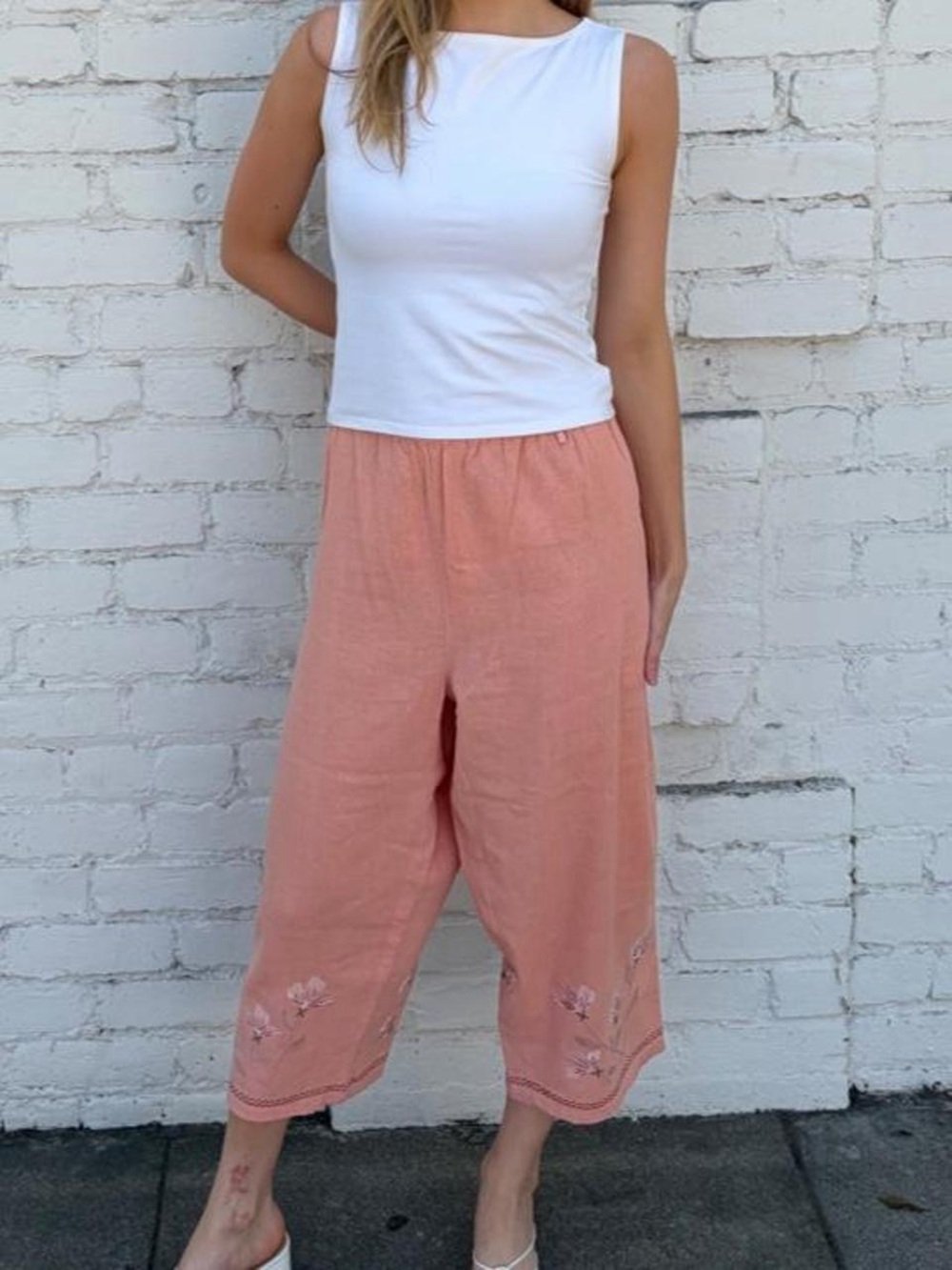 White Stag linen blend floral cropped capri pants in coral sz L. #linenlove #sum